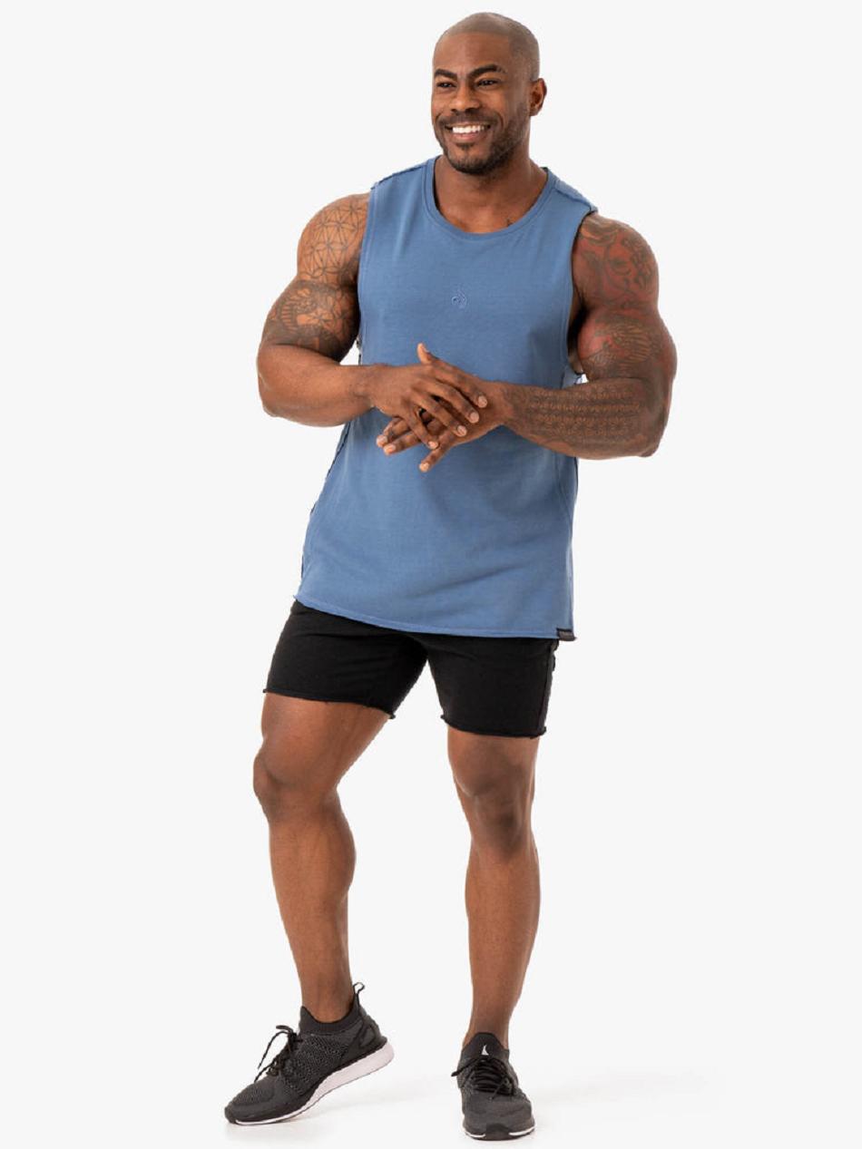 Blue Men's Ryderwear Force Fleece Tank Top | 87FV93325