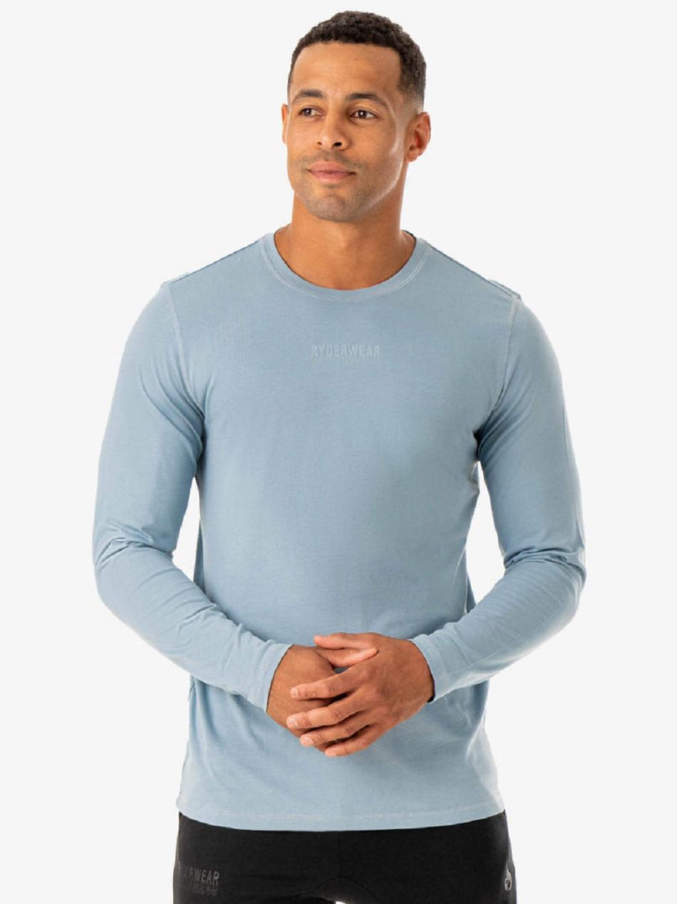 Blue Men\'s Ryderwear Limitless Long Sleeve T-Shirt Active Lounge | 166G84242