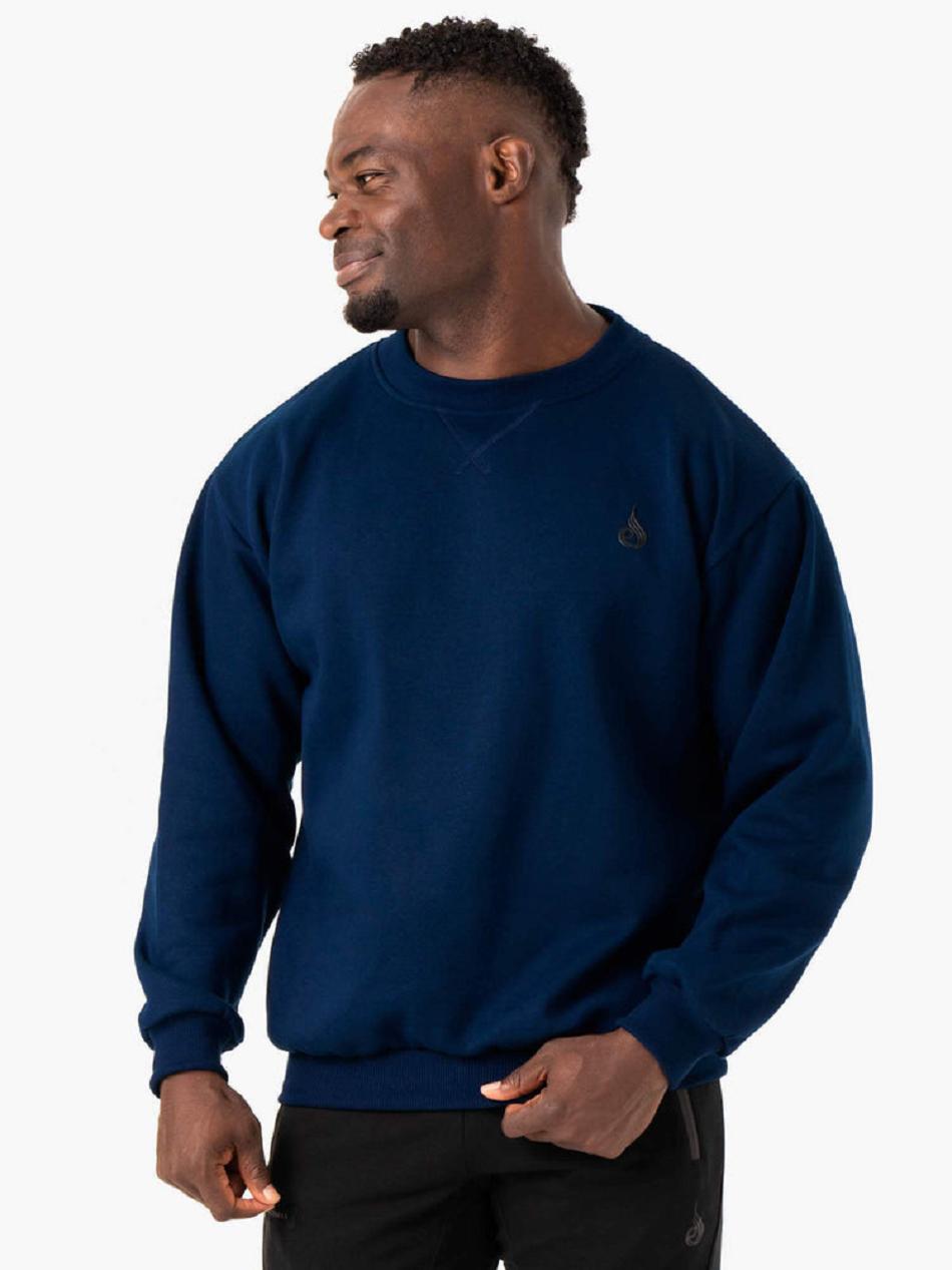 Blue Men's Ryderwear Reset Fleece Crew Neck Top | 149IV47173