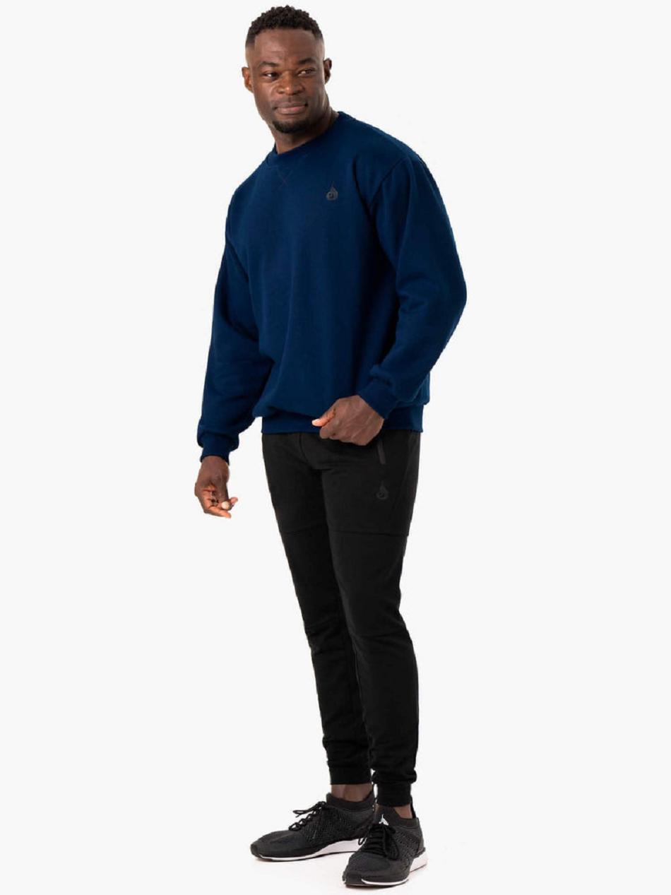 Blue Men's Ryderwear Reset Fleece Crew Neck Top | 149IV47173