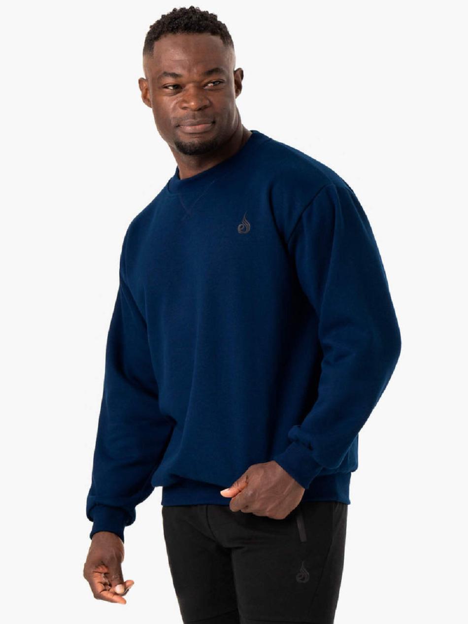 Blue Men\'s Ryderwear Reset Fleece Crew Neck Top | 149IV47173