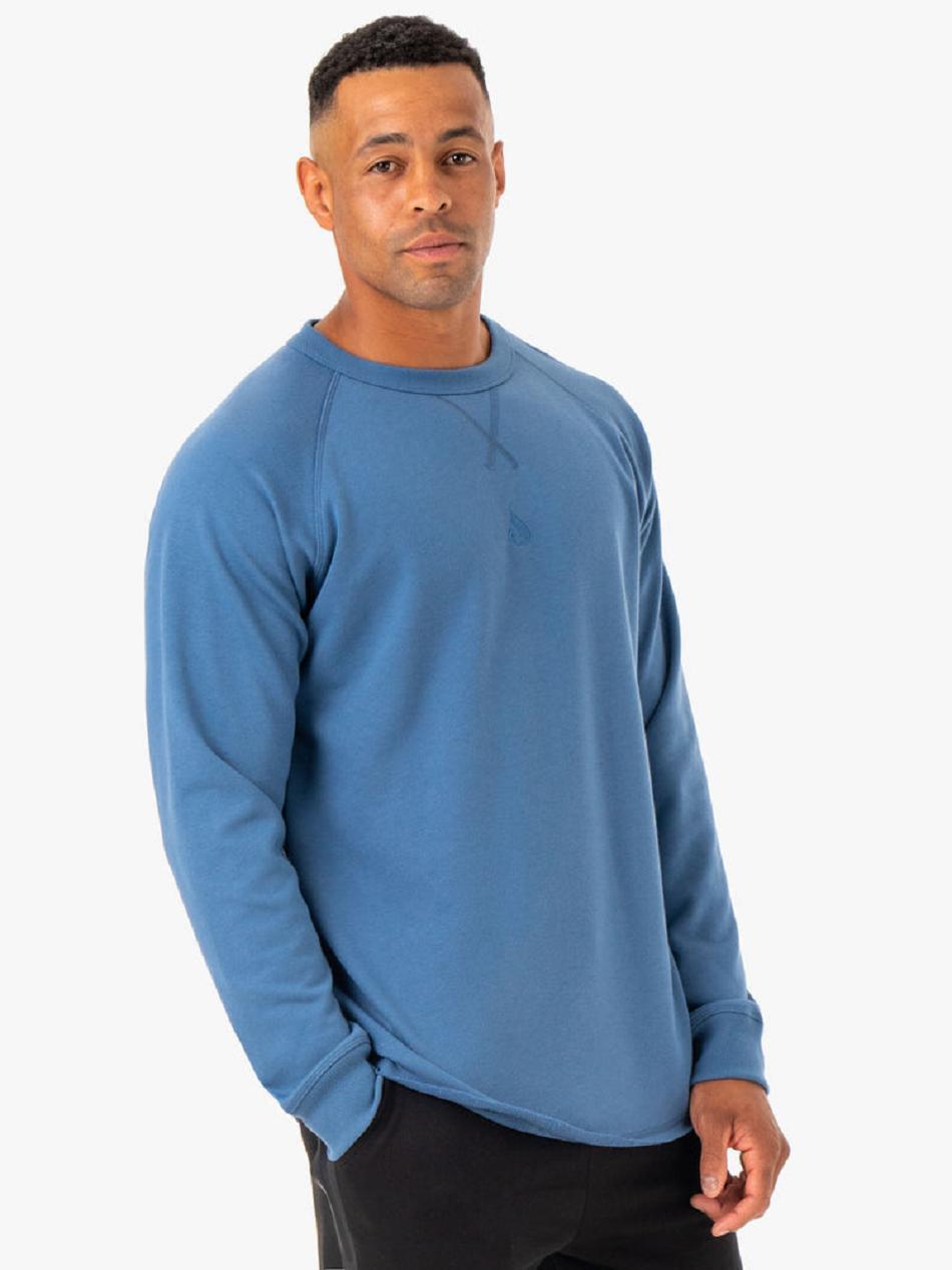 Blue Men's Ryderwear Restore Crew Neck Sweaters | ES9339226