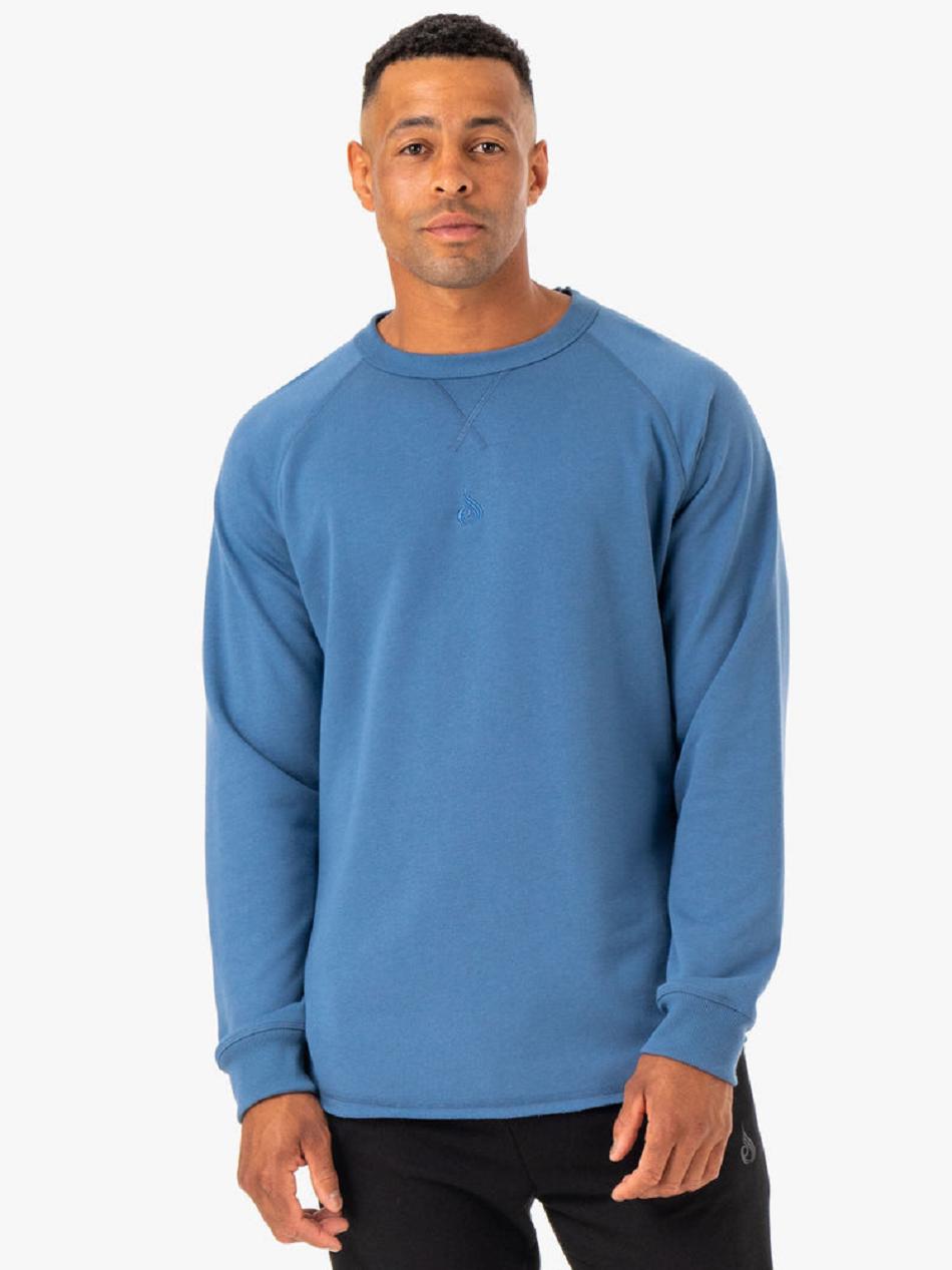 Blue Men's Ryderwear Restore Crew Neck Sweaters | ES9339226