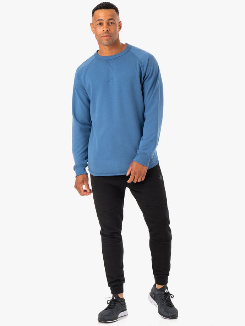 Blue Men's Ryderwear Restore Crew Neck Sweaters | ES9339226