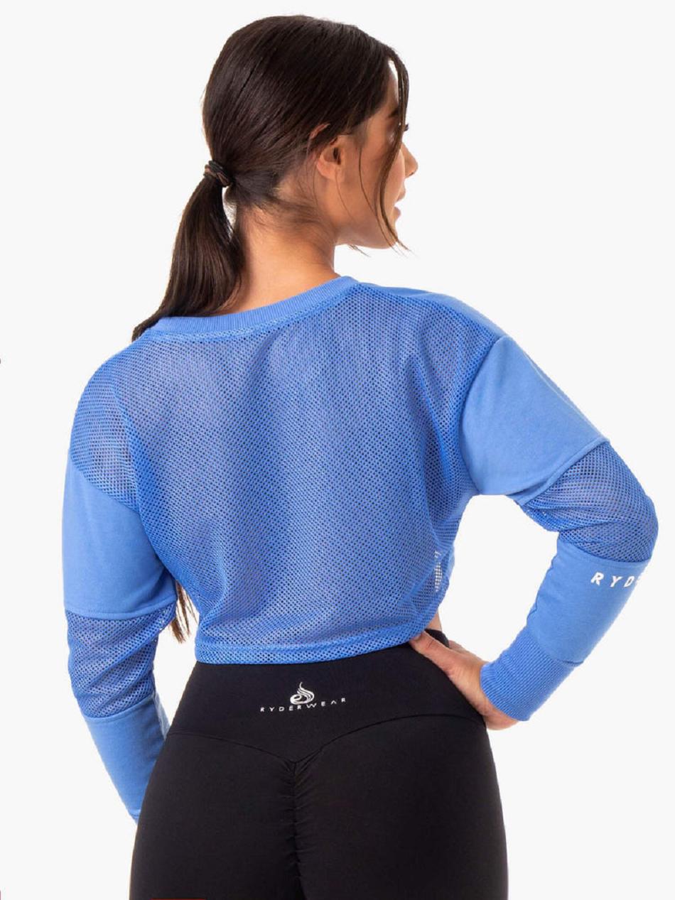 Blue Women's Ryderwear Amazon Mesh Cropped Sweaters | V8F22448