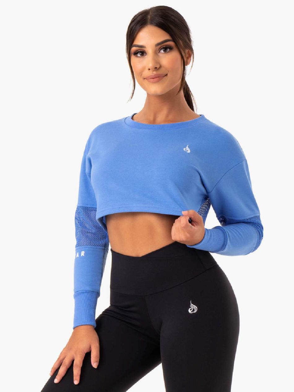 Blue Women's Ryderwear Amazon Mesh Cropped Sweaters | V8F22448