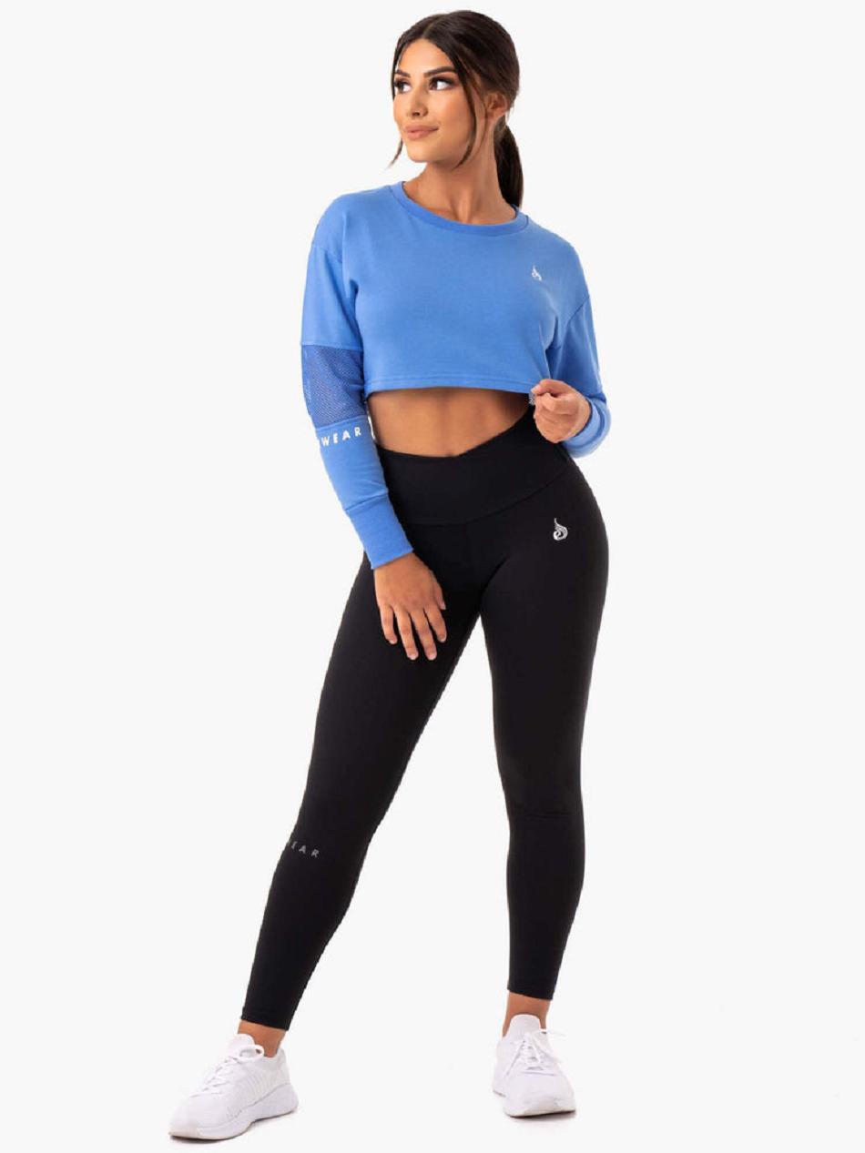 Blue Women's Ryderwear Amazon Mesh Cropped Sweaters | V8F22448