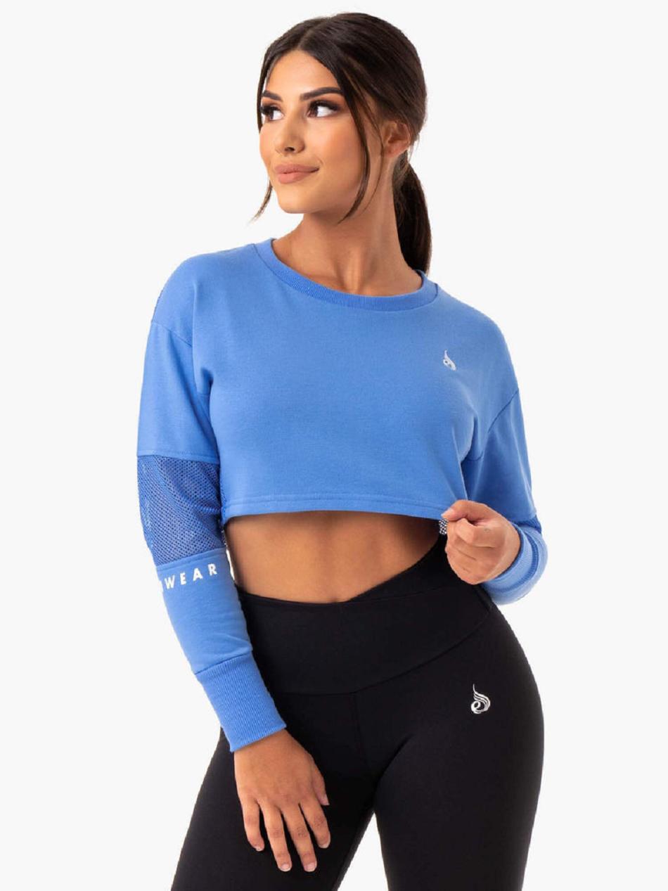 Blue Women\'s Ryderwear Amazon Mesh Cropped Sweaters | V8F22448