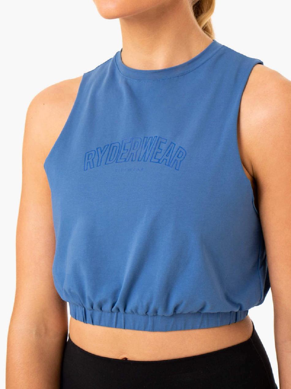 Blue Women's Ryderwear Boxer Muscle Tank Top | 64JF39391