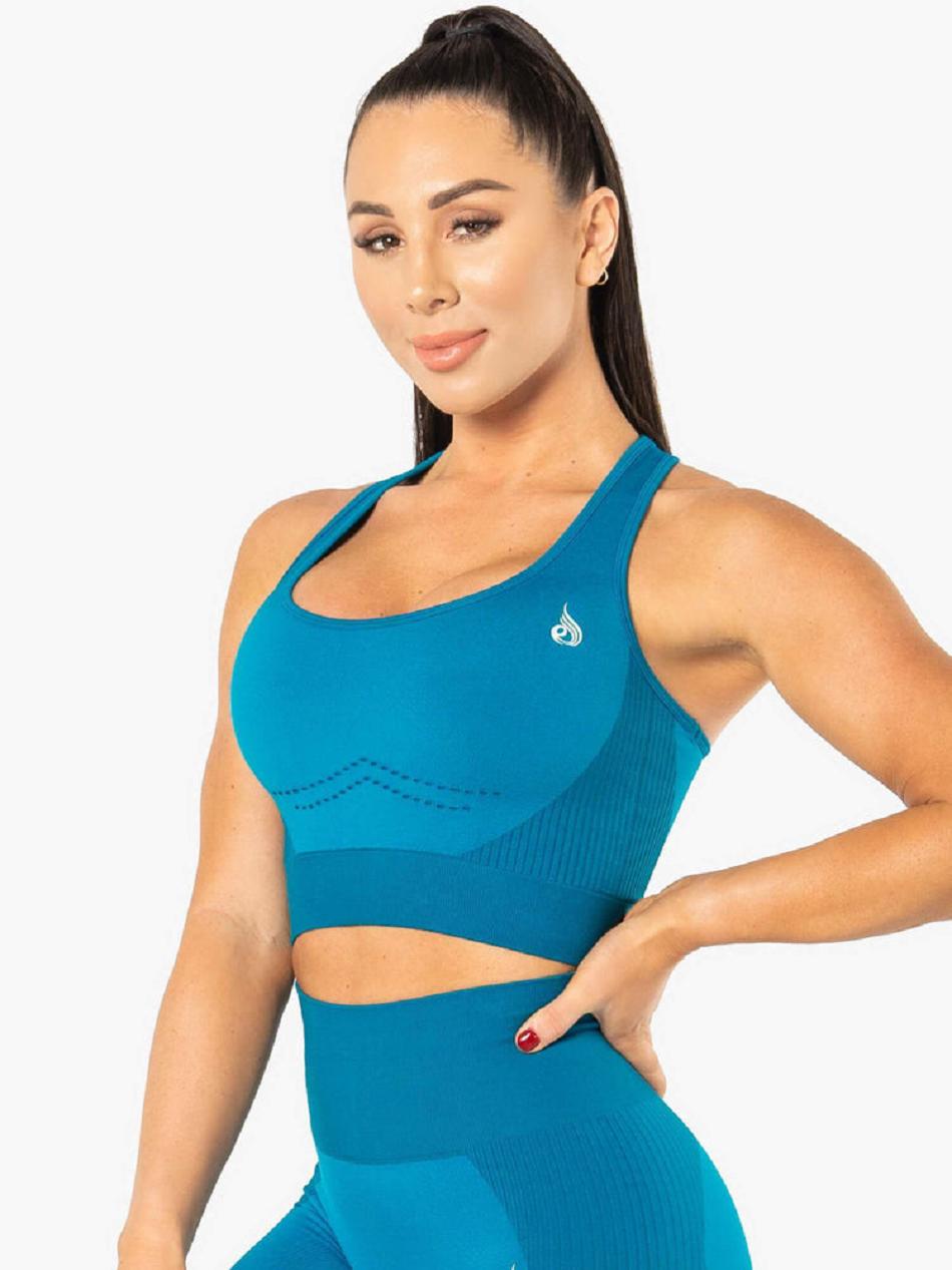 Blue Women's Ryderwear Electra Crop Top Seamless | 608Y85970