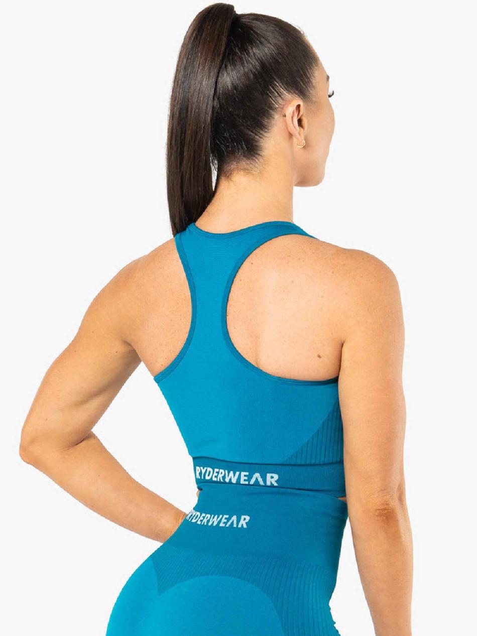 Blue Women's Ryderwear Electra Crop Top Seamless | 608Y85970