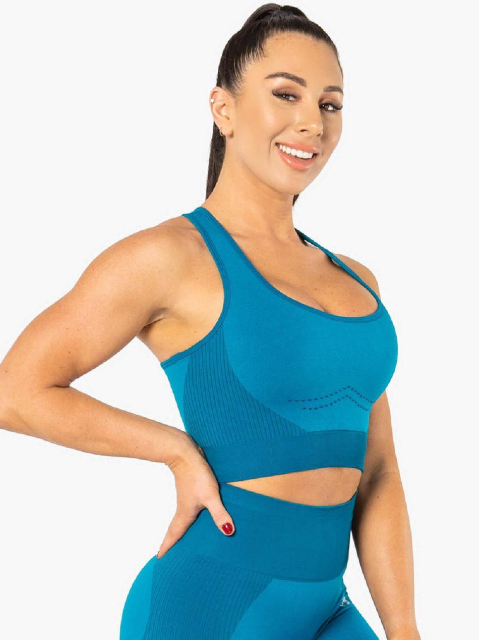 Blue Women's Ryderwear Electra Crop Top Seamless | 608Y85970