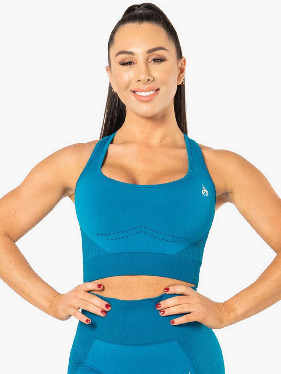 Blue Women\'s Ryderwear Electra Crop Top Seamless | 608Y85970