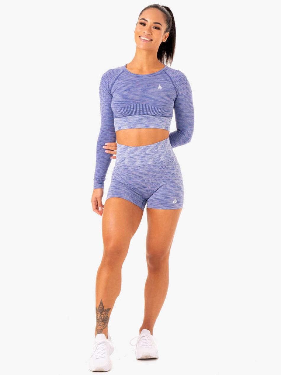 Blue Women's Ryderwear Evolve High Waisted Shorts Seamless | MNG58824