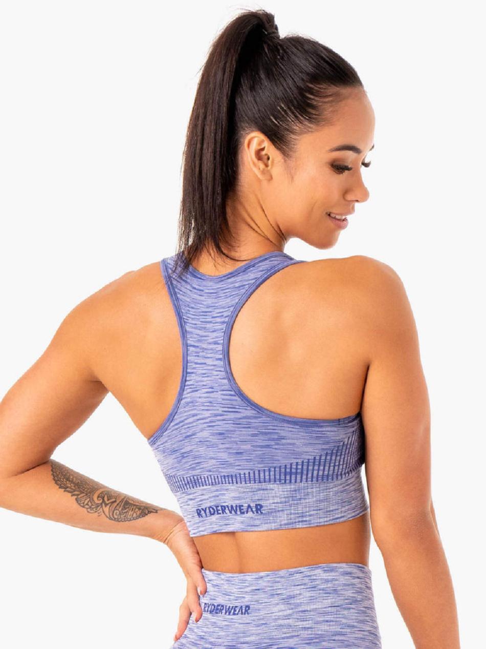 Blue Women's Ryderwear Evolve Longline Sports Bra Seamless | MT4666535