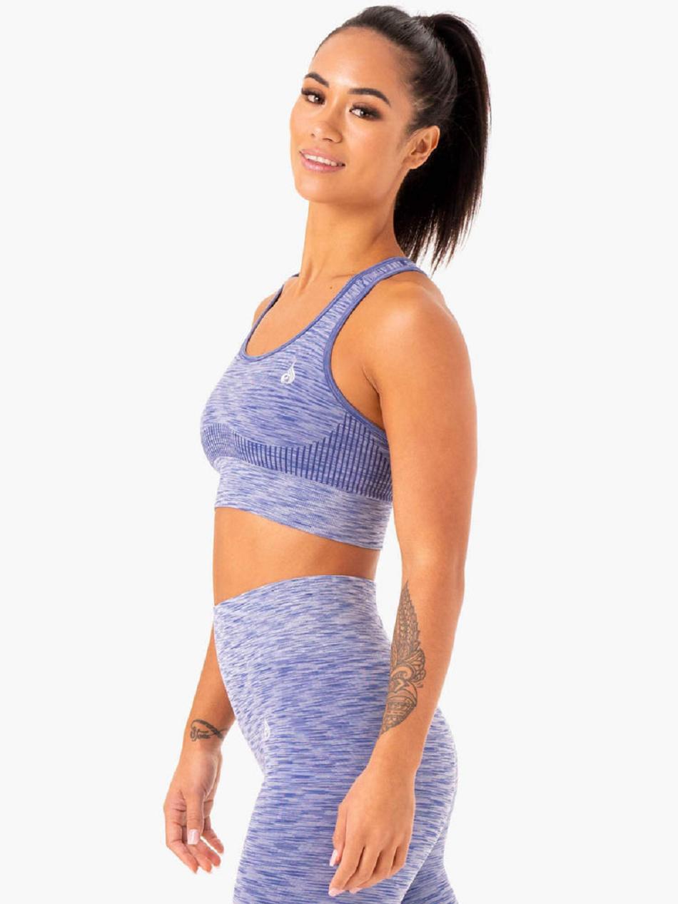 Blue Women's Ryderwear Evolve Longline Sports Bra Seamless | MT4666535