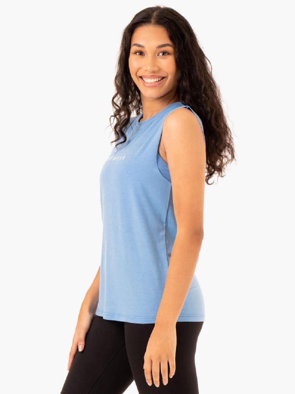 Blue Women's Ryderwear Foundation Muscle Tank Top | 62FV73830