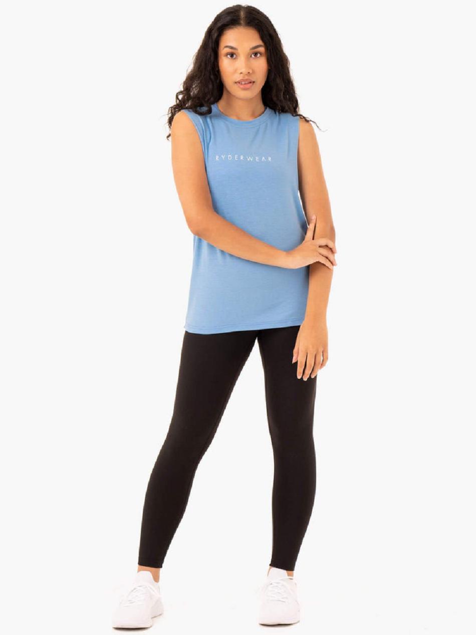 Blue Women's Ryderwear Foundation Muscle Tank Top | 62FV73830