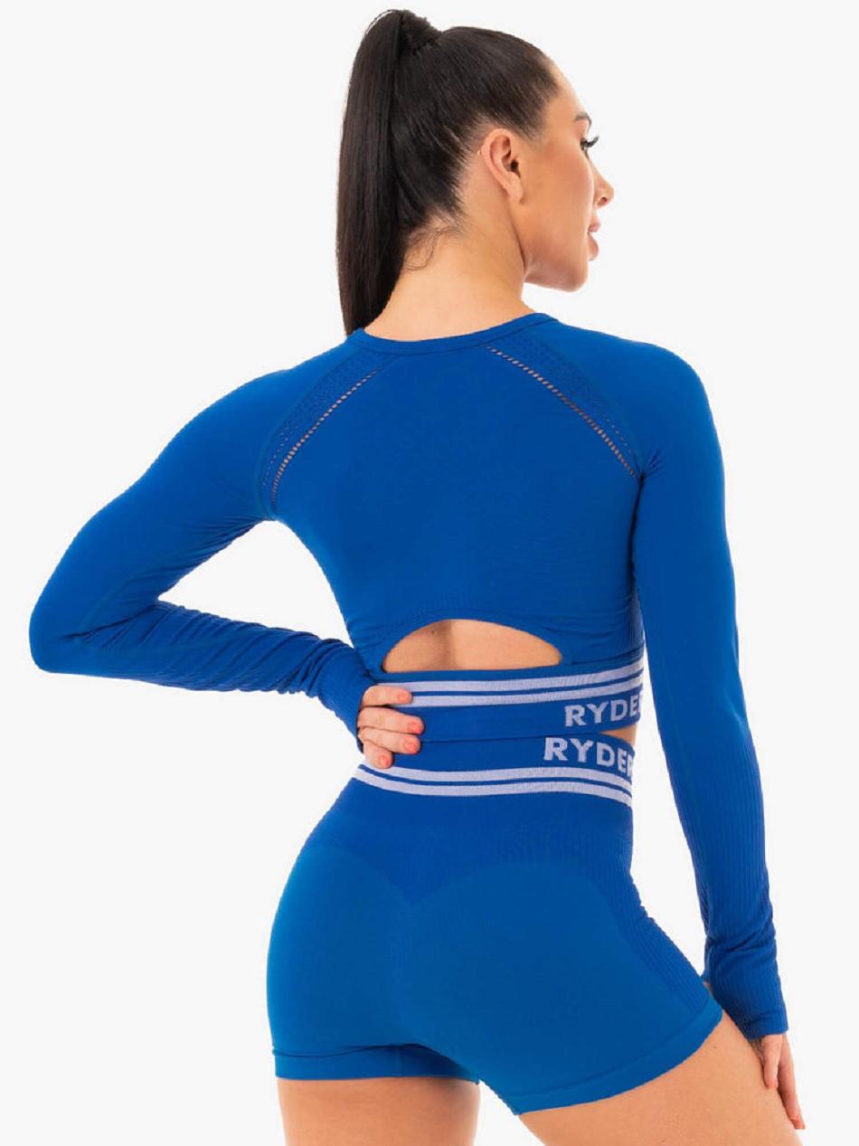 Blue Women's Ryderwear Freestyle Long Sleeve Crop Seamless | 98T67147