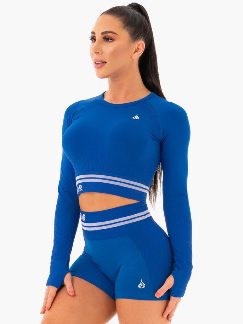 Blue Women's Ryderwear Freestyle Long Sleeve Crop Seamless | 98T67147