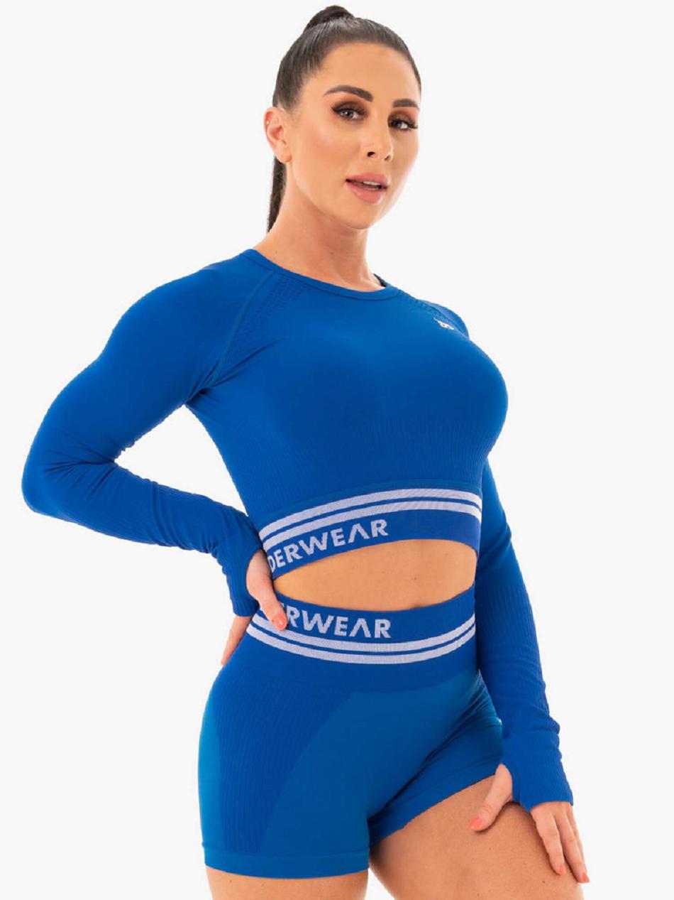 Blue Women's Ryderwear Freestyle Long Sleeve Crop Seamless | 98T67147