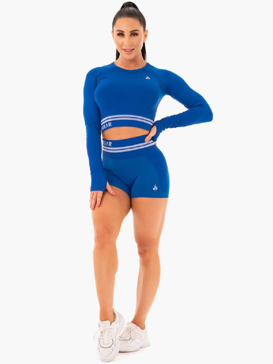 Blue Women's Ryderwear Freestyle Long Sleeve Crop Seamless | 98T67147