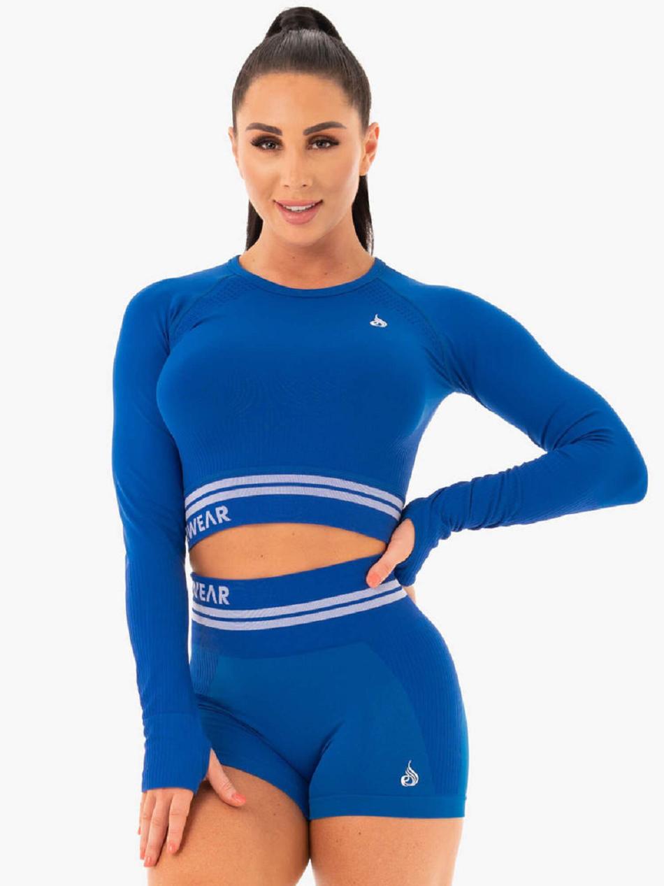 Blue Women\'s Ryderwear Freestyle Long Sleeve Crop Seamless | 98T67147