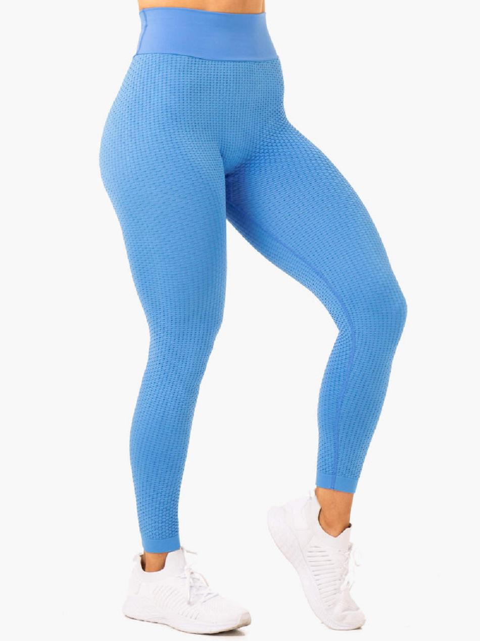 Blue Women's Ryderwear Honeycomb Scrunch Leggings Seamless | 118DF28566