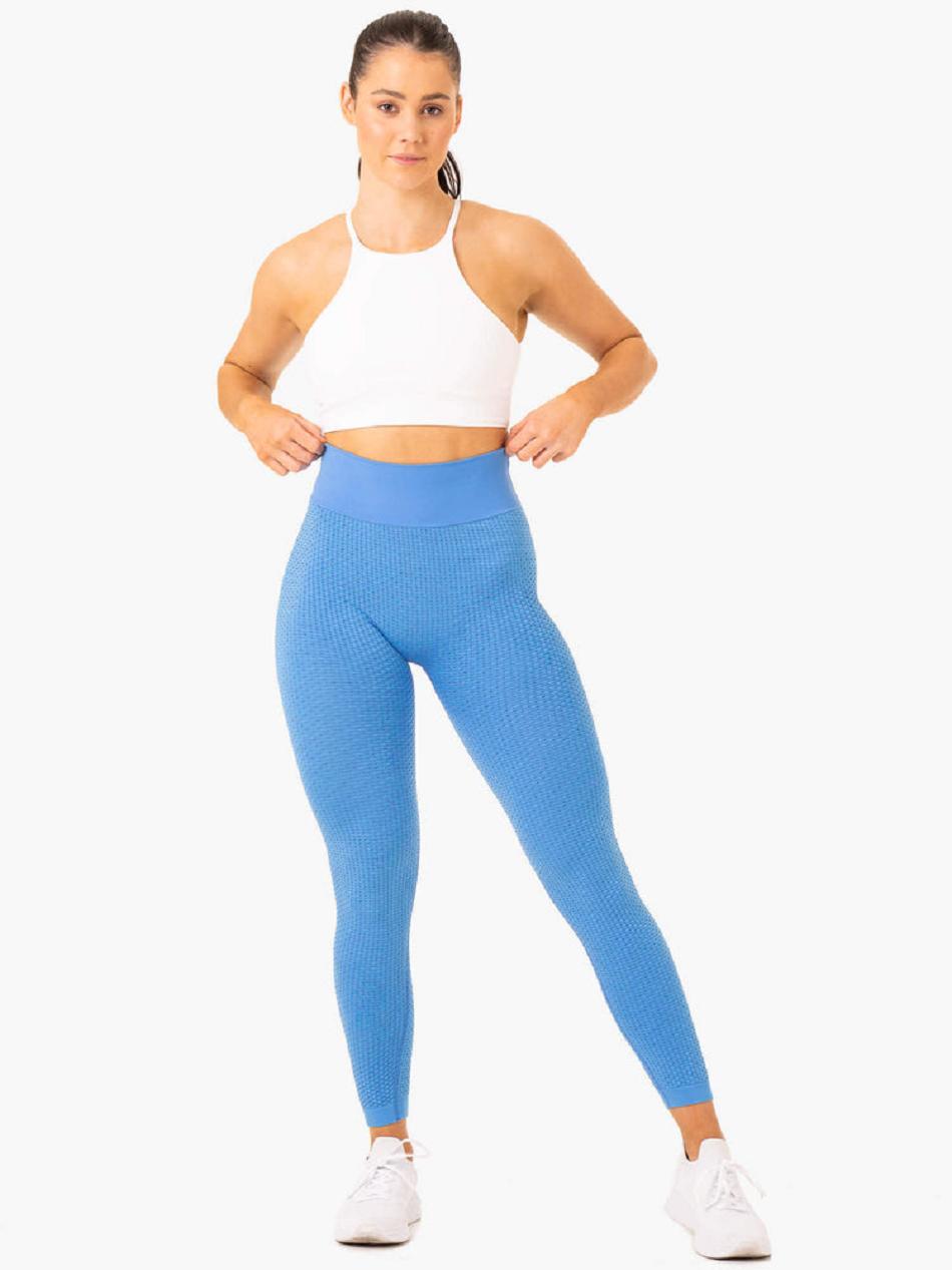 Blue Women's Ryderwear Honeycomb Scrunch Leggings Seamless | 118DF28566