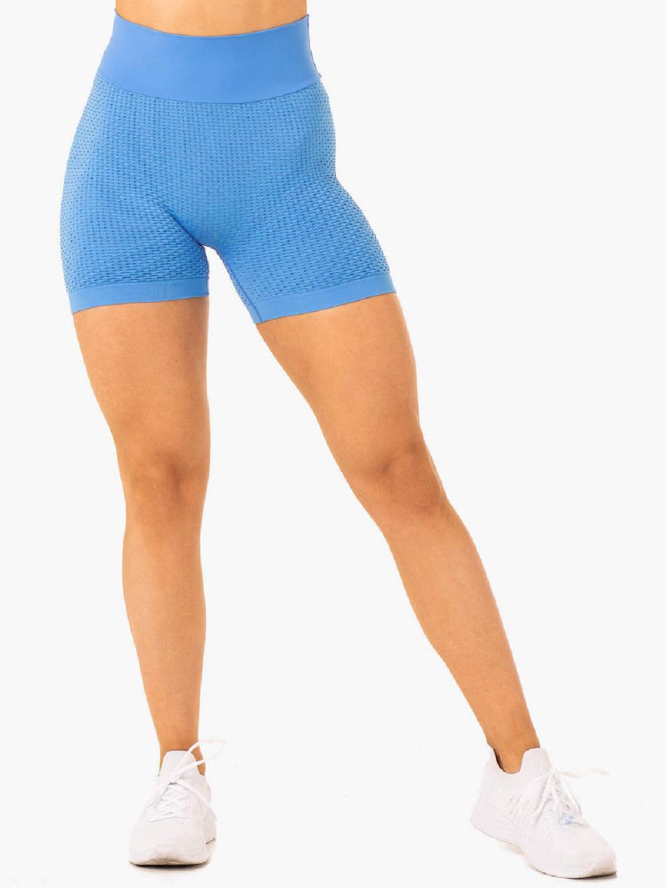 Blue Women's Ryderwear Honeycomb Scrunch Shorts Seamless | 50YR71503