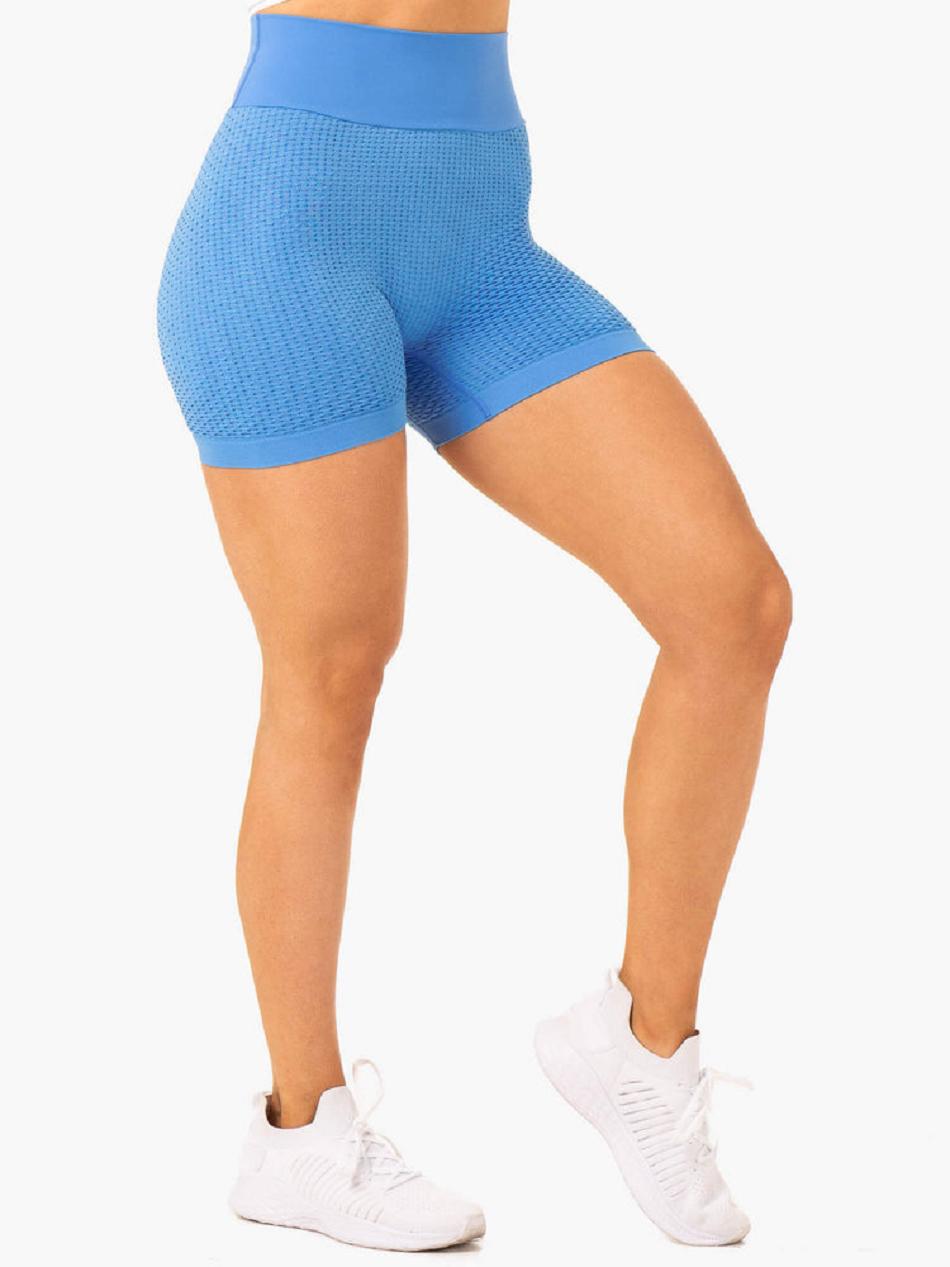 Blue Women's Ryderwear Honeycomb Scrunch Shorts Seamless | 50YR71503