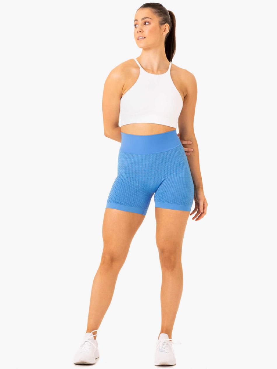 Blue Women's Ryderwear Honeycomb Scrunch Shorts Seamless | 50YR71503