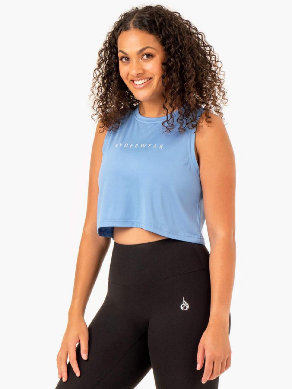 Blue Women's Ryderwear Hybrid Muscle Tanks | 5G6532283