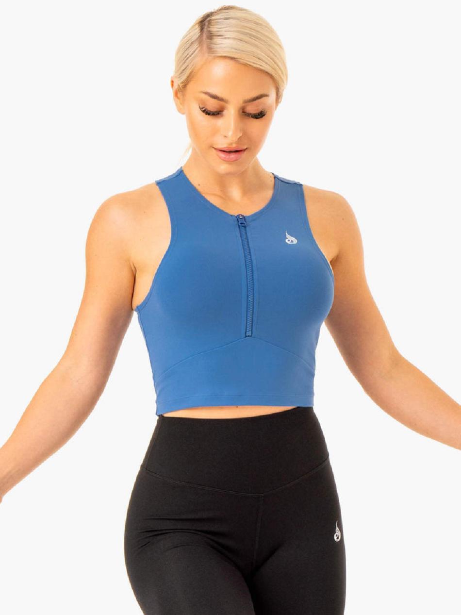 Blue Women's Ryderwear Reflex Zip Up Tank Top | 61FV59135