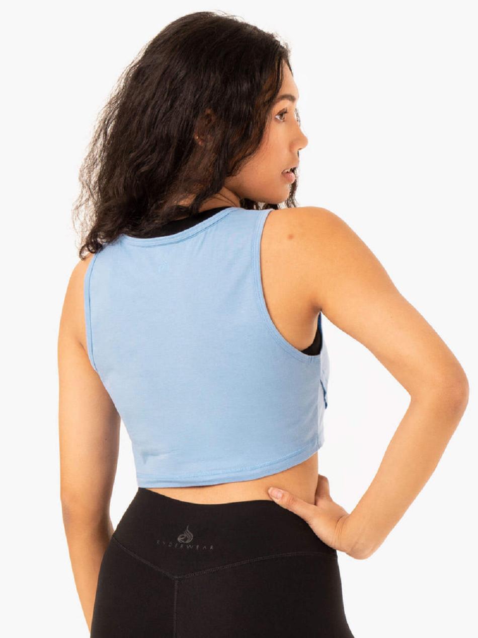 Blue Women's Ryderwear Replay Cross Over Tank Top | ES6496305