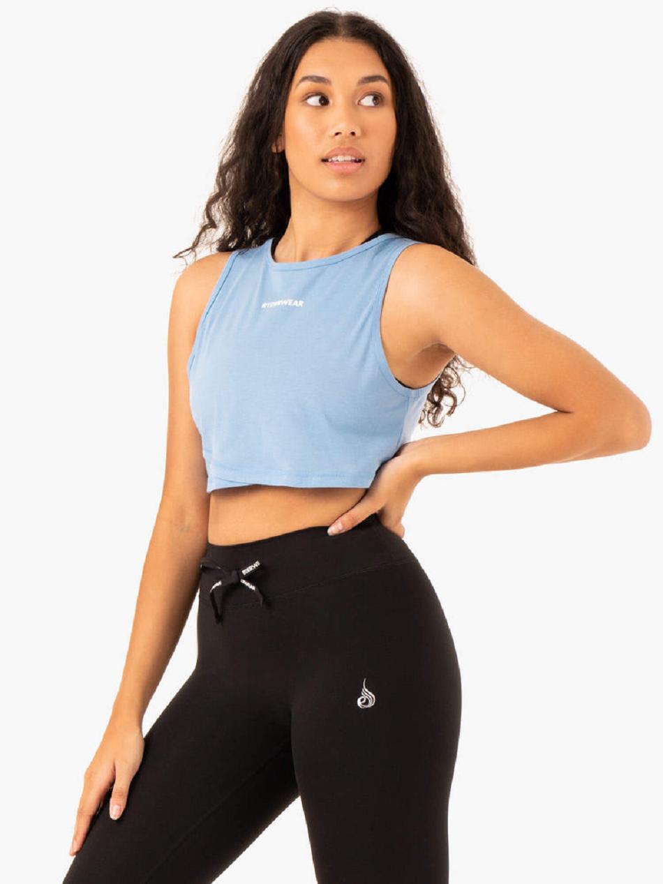 Blue Women's Ryderwear Replay Cross Over Tank Top | ES6496305