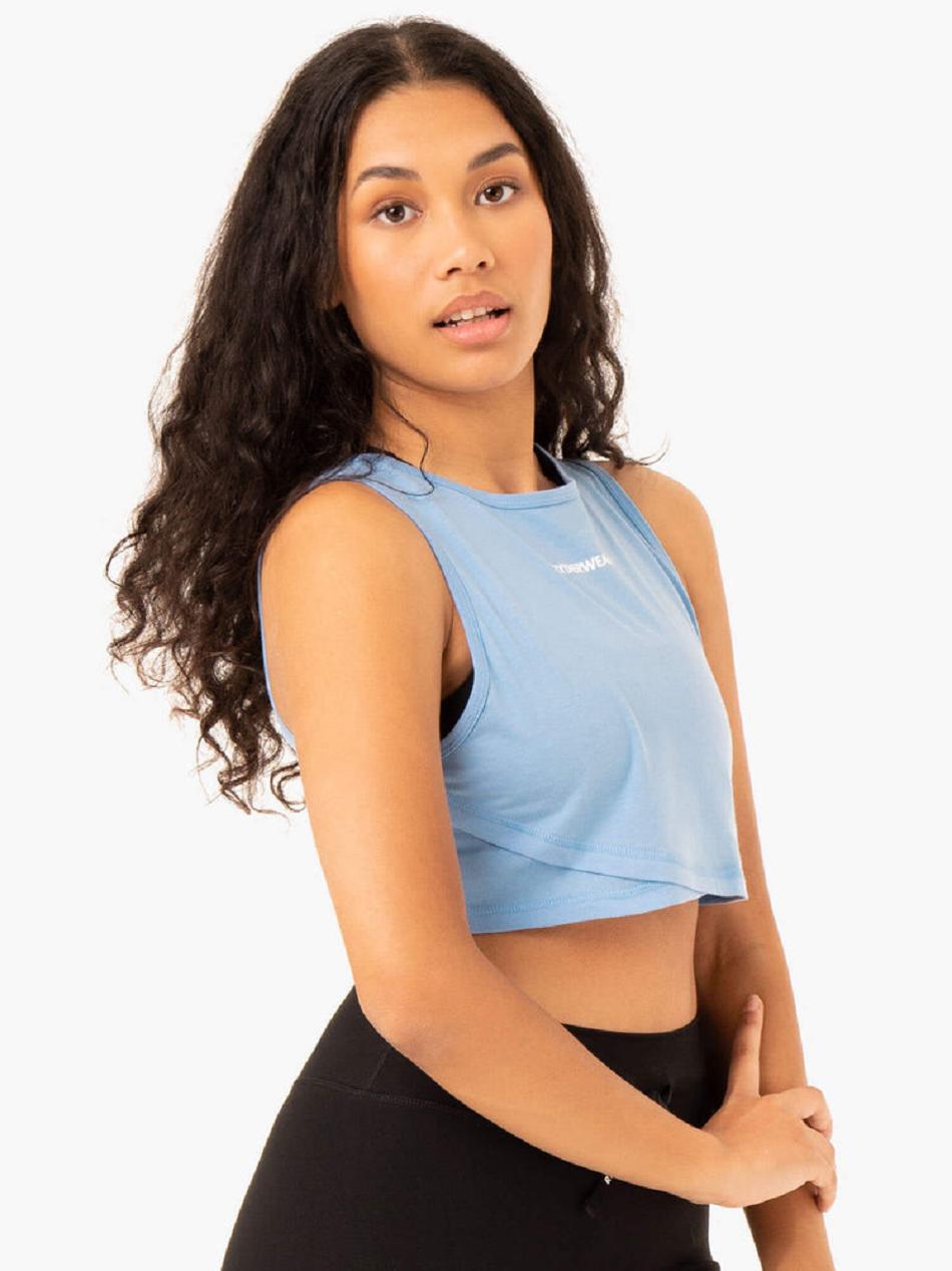 Blue Women's Ryderwear Replay Cross Over Tank Top | ES6496305