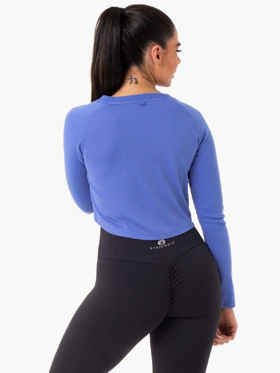 Blue Women's Ryderwear Staples Cropped Sweater Top | 131G56325