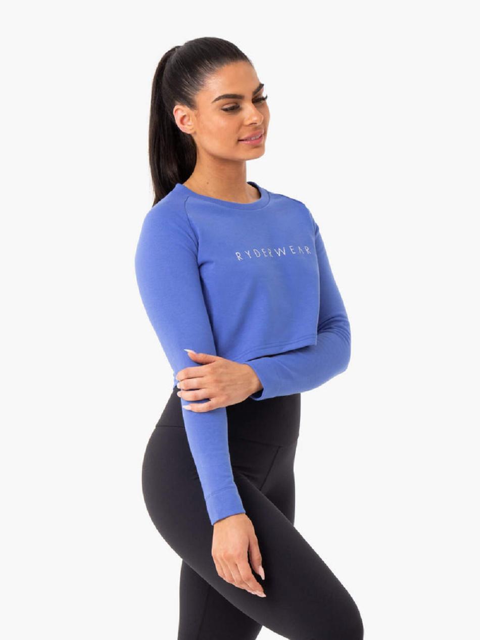 Blue Women's Ryderwear Staples Cropped Sweater Top | 131G56325