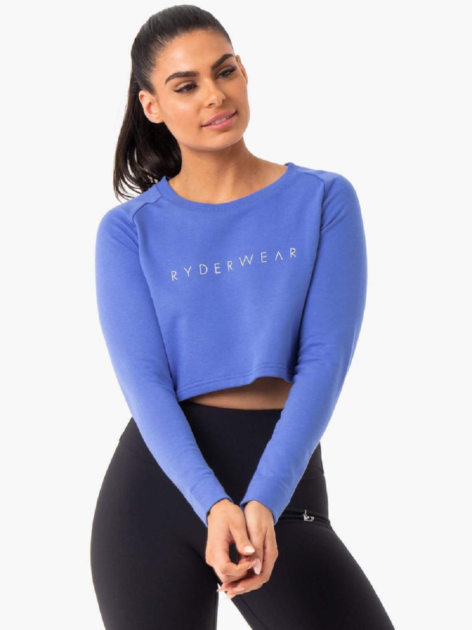 Blue Women\'s Ryderwear Staples Cropped Sweater Top | 131G56325