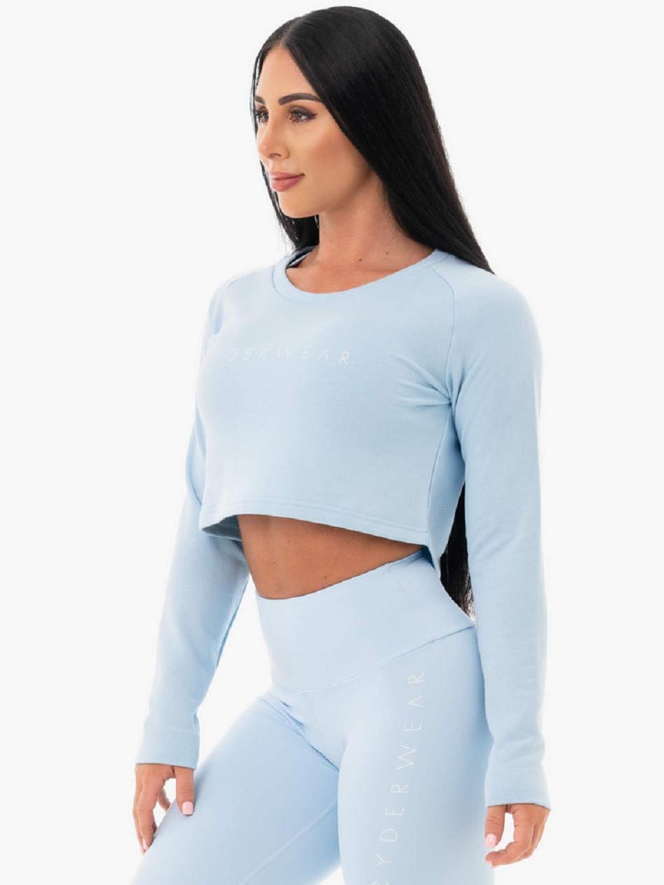 Blue Women's Ryderwear Staples Cropped Sweater Top | 151F93858