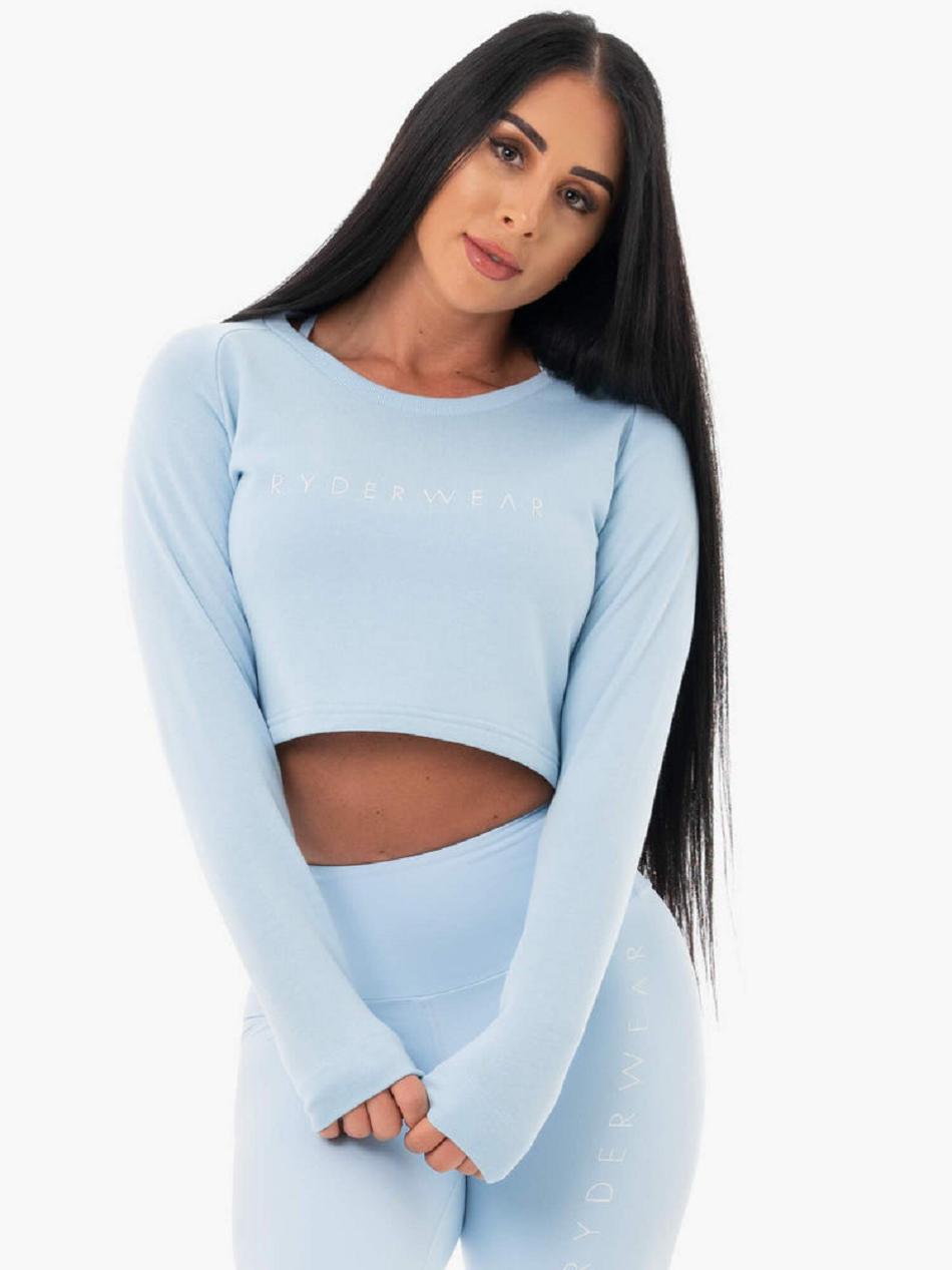 Blue Women's Ryderwear Staples Cropped Sweater Top | 151F93858