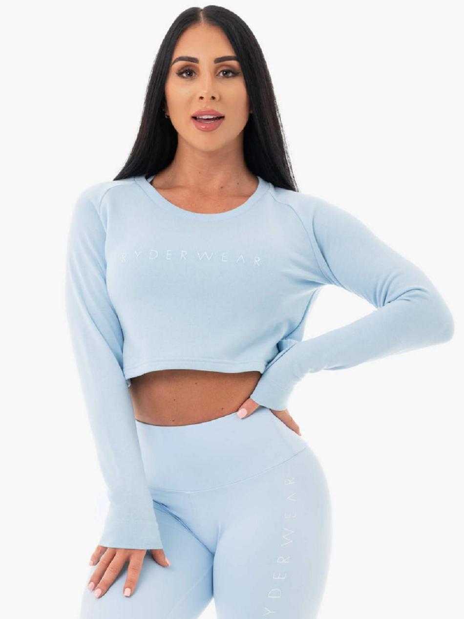 Blue Women\'s Ryderwear Staples Cropped Sweater Top | 151F93858