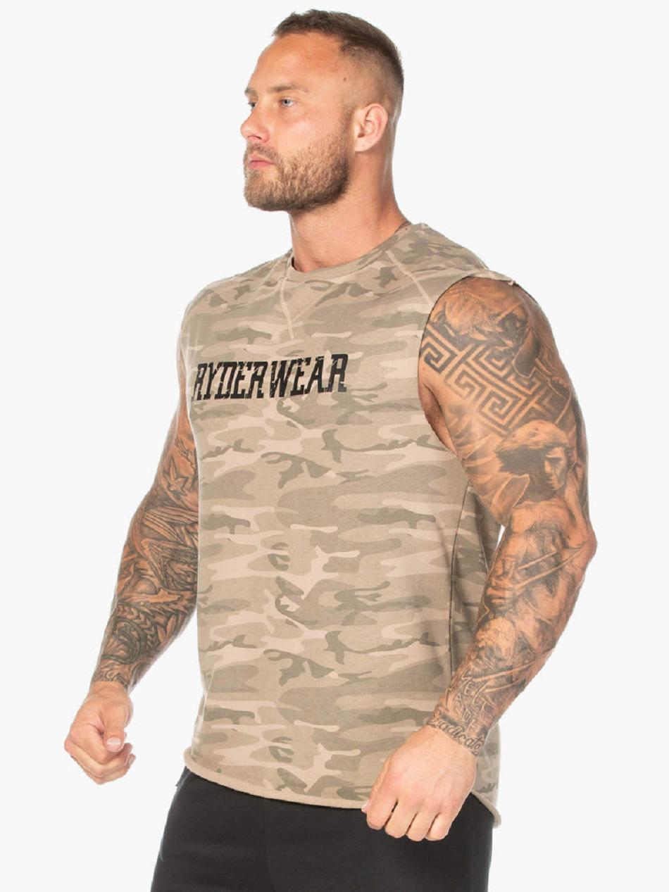 Brown / Camo Men's Ryderwear Camo Fleece Tanks | 142J20245