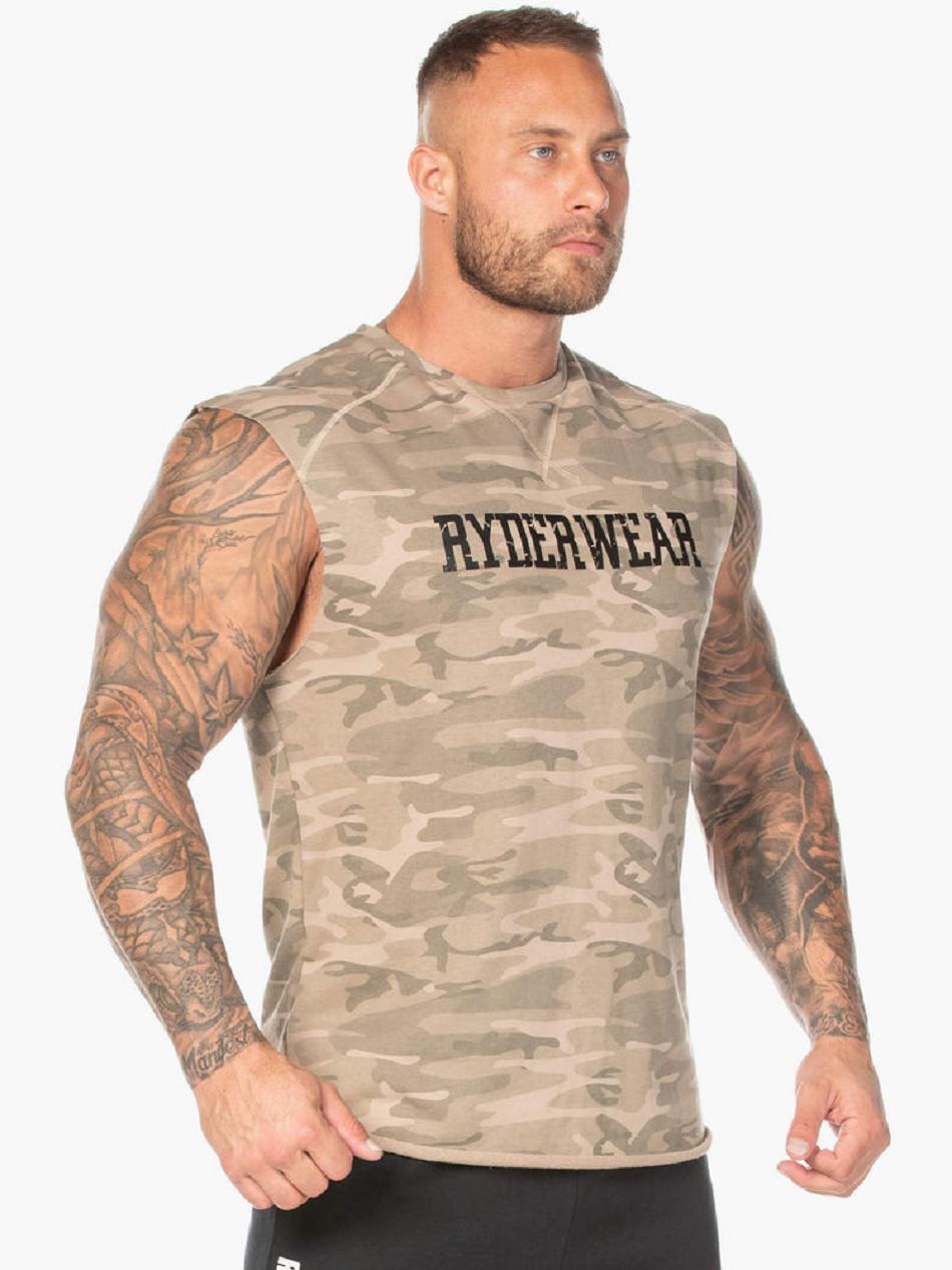 Brown / Camo Men's Ryderwear Camo Fleece Tanks | 142J20245