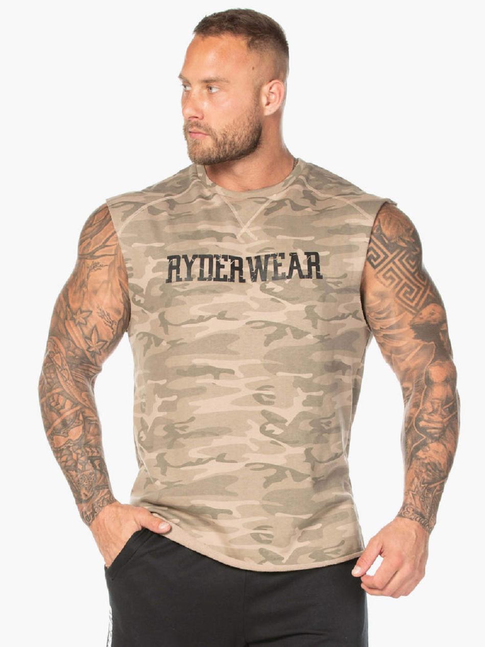 Brown / Camo Men\'s Ryderwear Camo Fleece Tank Top | 84FE24360