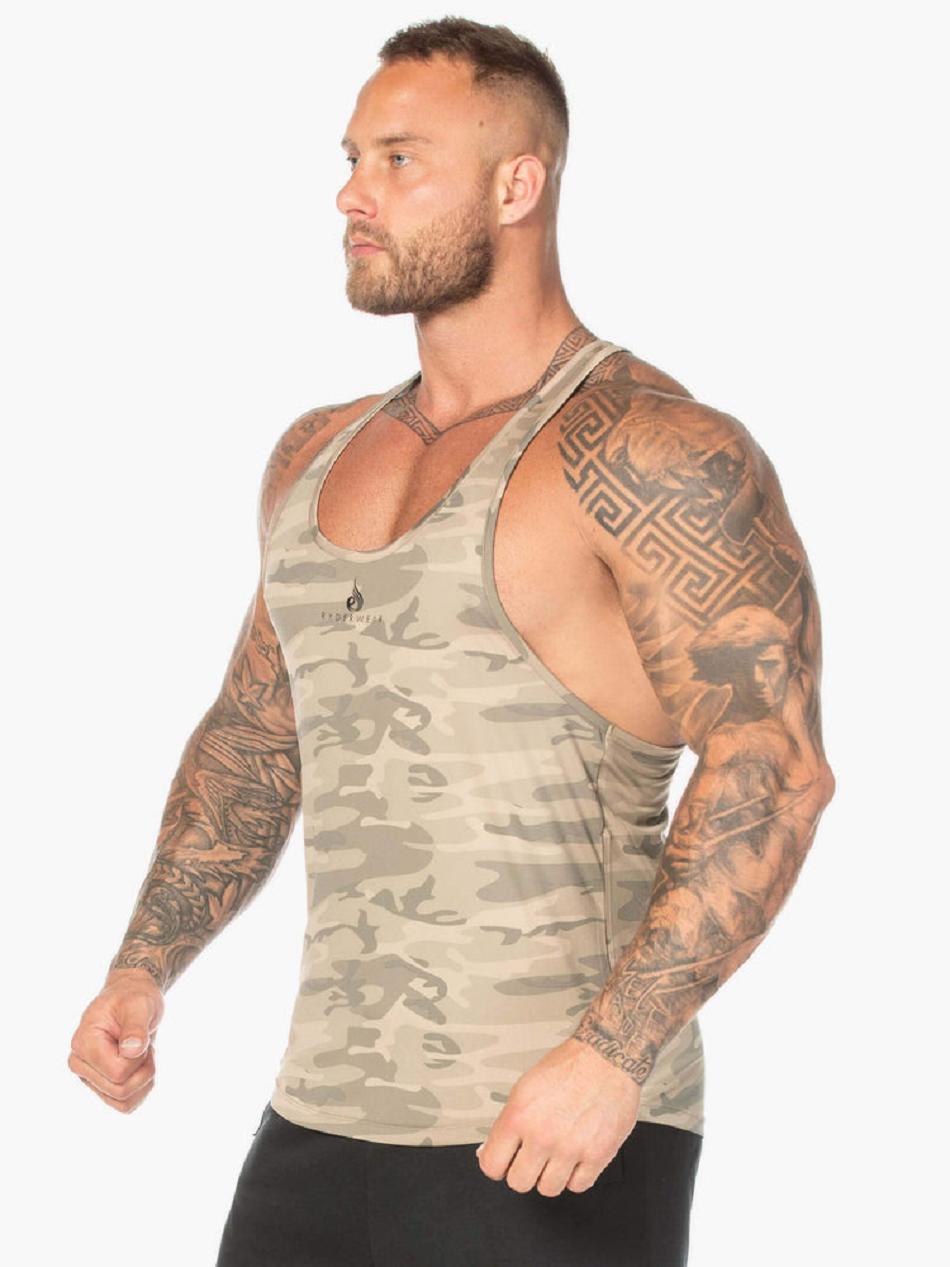 Brown / Camo Men's Ryderwear Camo T-Back Stringers | 132T16852