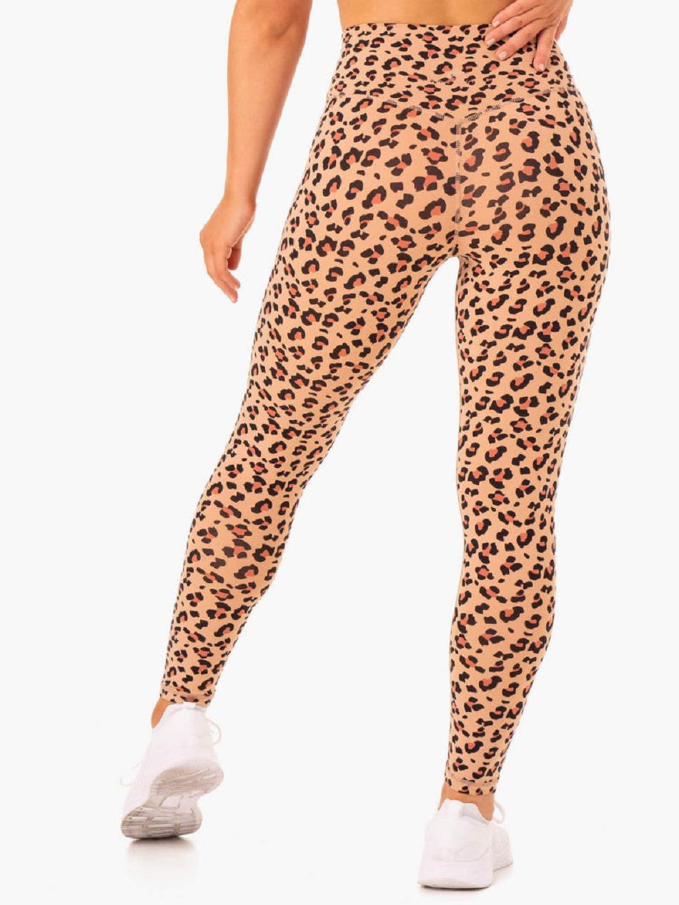 Brown / Leopard Women's Ryderwear Hybrid Full Length Leggings | 103IV61050