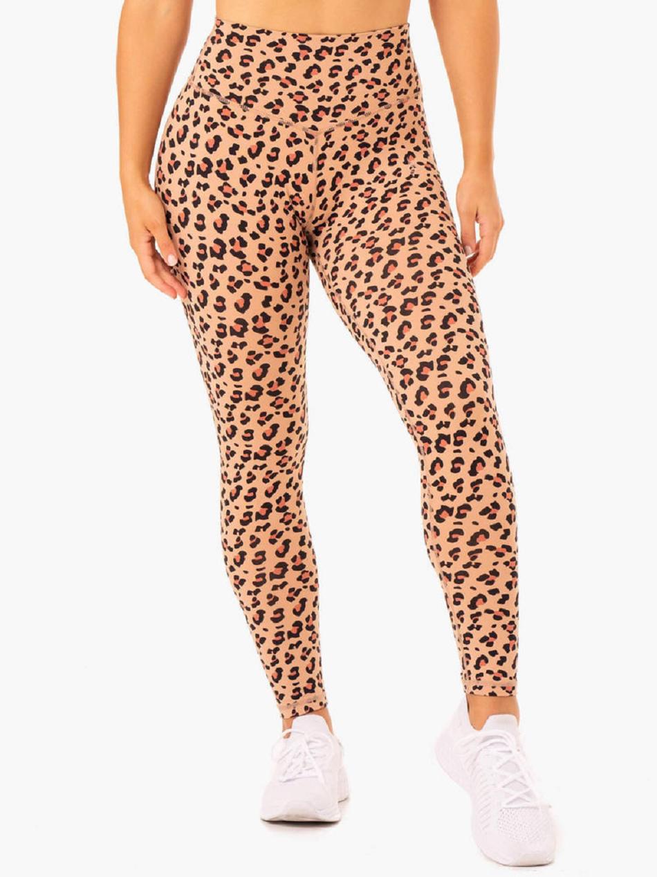 Brown / Leopard Women's Ryderwear Hybrid Full Length Leggings | 103IV61050