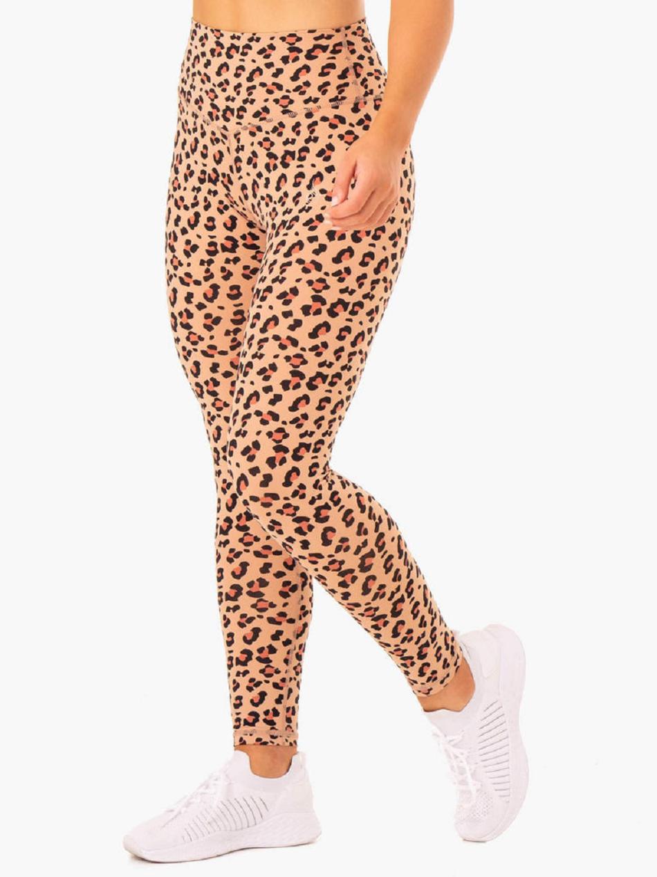 Brown / Leopard Women's Ryderwear Hybrid Full Length Leggings | 103IV61050